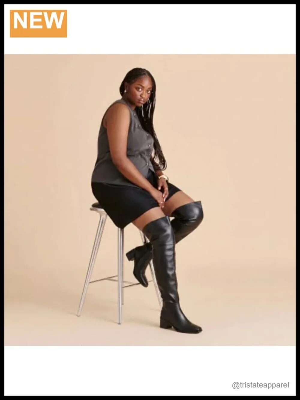 Wide Calf Over Knee Boots Square Toe Block Heel Faux Leather